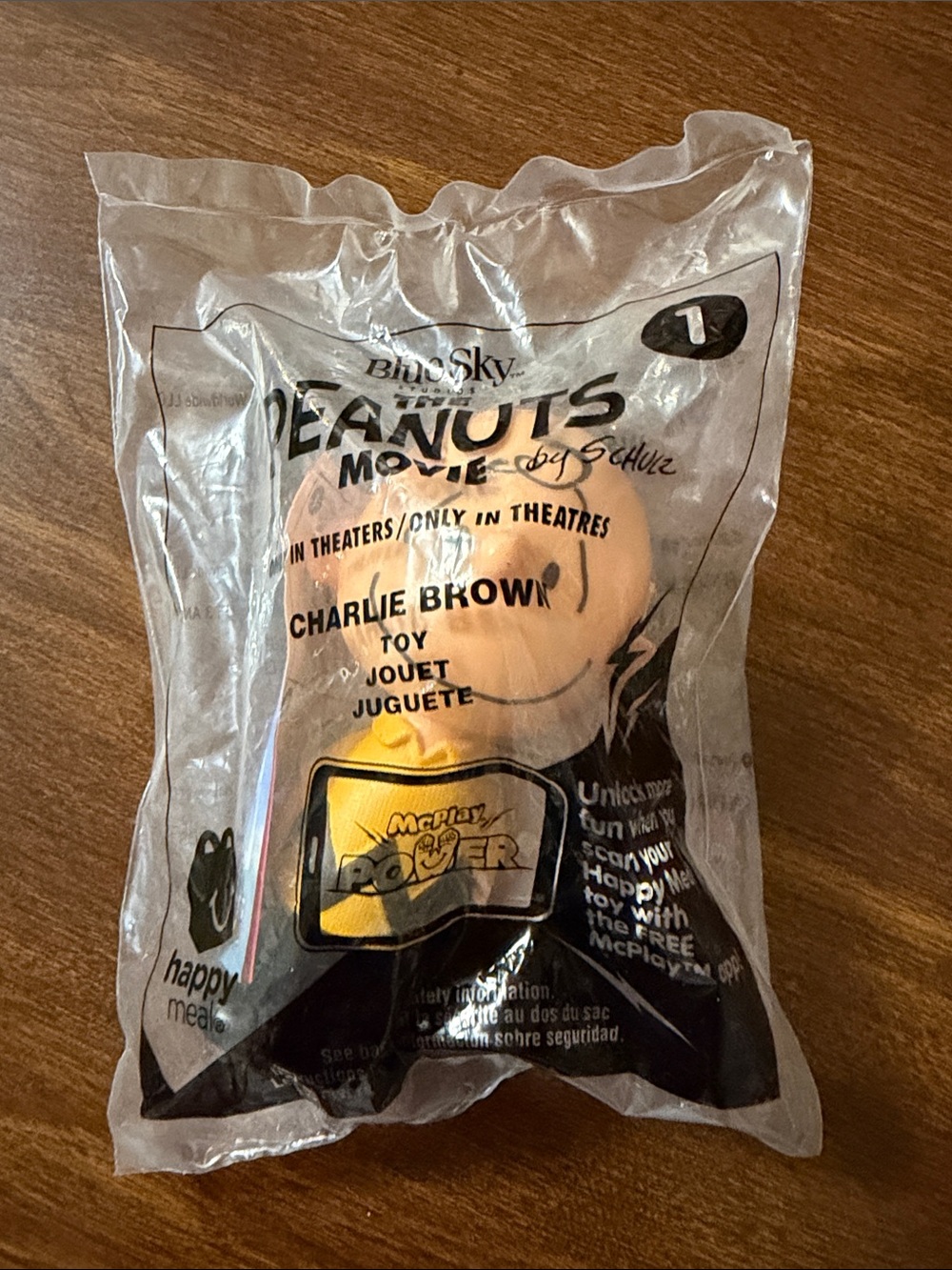 McDonald's Peanuts Movie Charlie Brown Beige and Black Happy Meal Toy